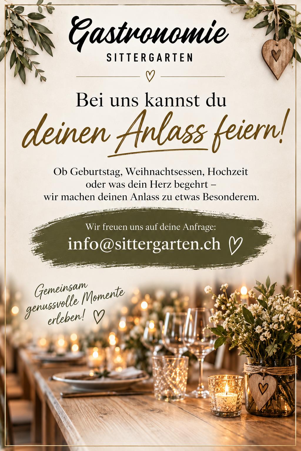 Bei uns kannst du deinen Anlass feiern – Gastronomie Sittergarten