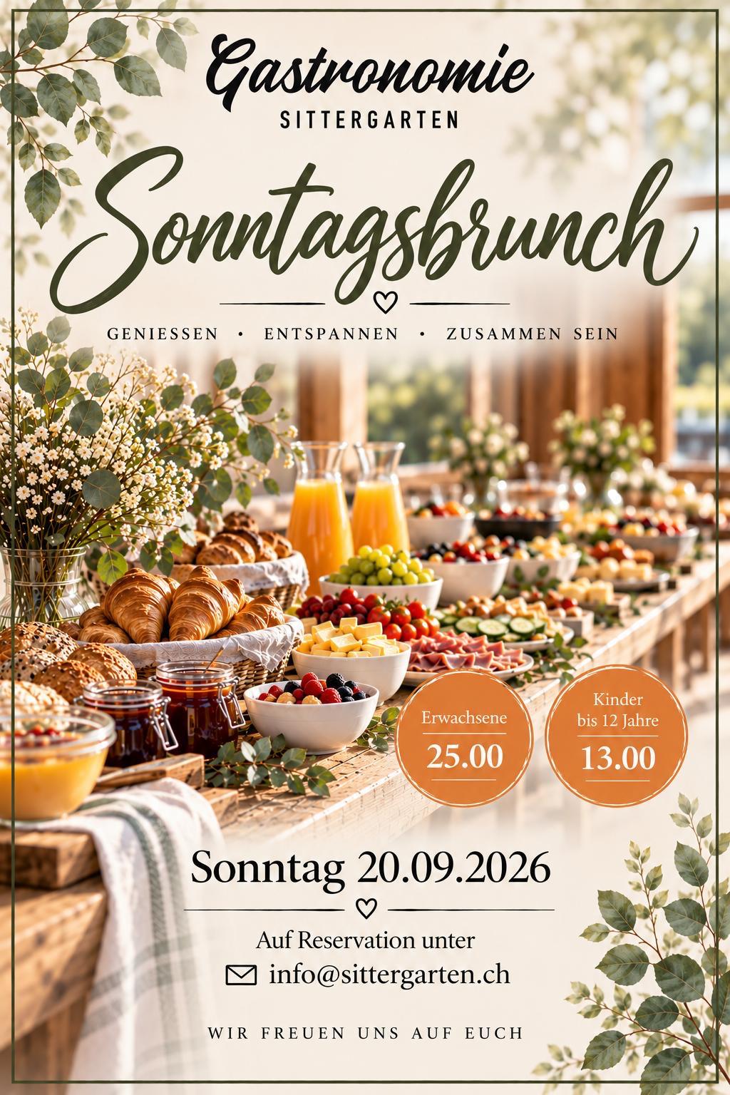 Sonntagsbrunch am 20.09.2026 – Gastronomie Sittergarten